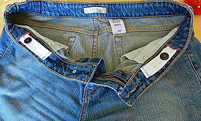 jeans waistband adjustable elastic button adjust fix pulling needed done looks then through